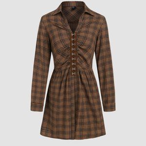 Plaid Collared Long Sleeve Dress